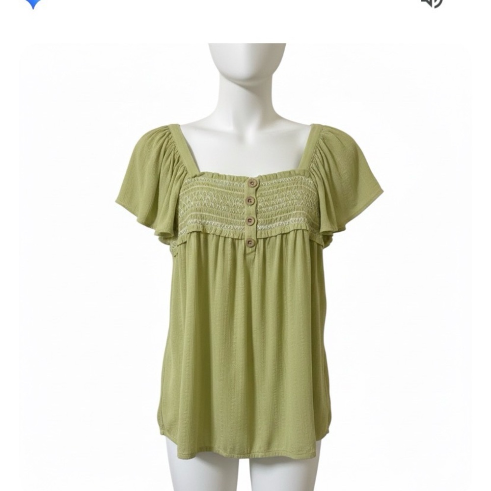 Maurices | Smocked Boho Flutter Sleeve Blouse - Chartreuse